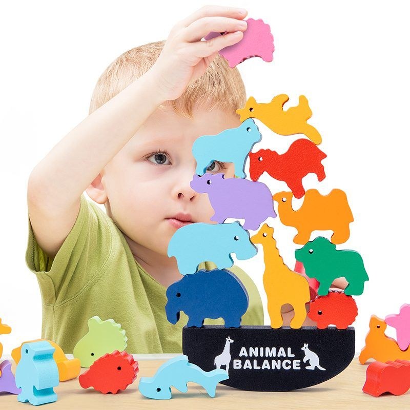 Wooden animal balancing game